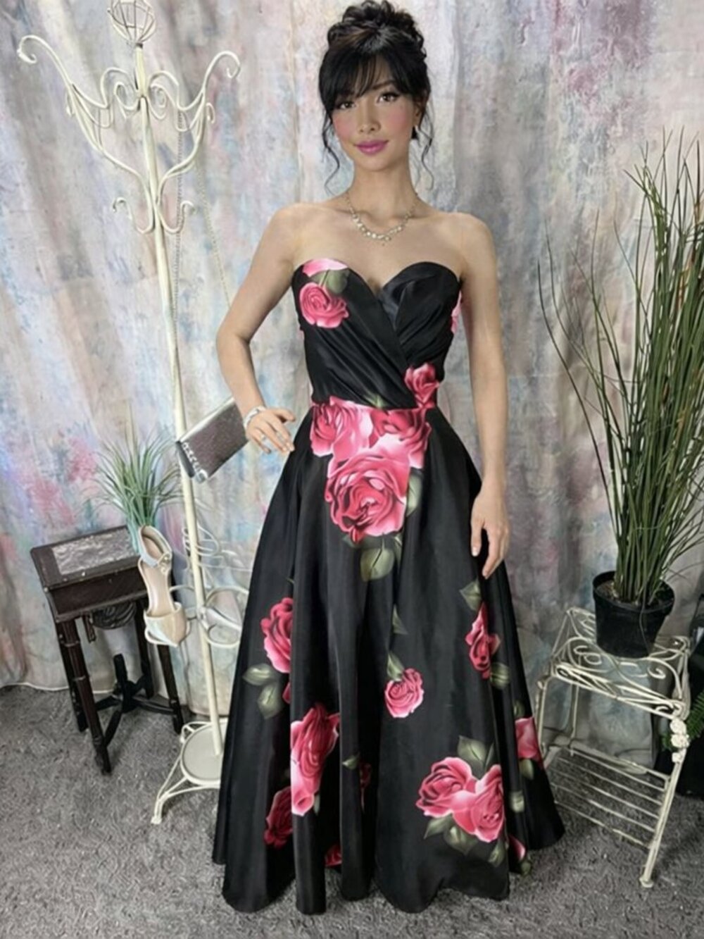 📌Rich's Apparel Eye-Catching Strapless Floral Prom - Formal - Ball Gown